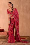 Mehak Murpana X AZA_Pink Crepe Embroidery V-neck Floral Print Pre-draped Saree With Blouse 