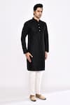 Shop_Arihant Rai Sinha_Black Silk Blend Long Kurta _Online_at_Aza_Fashions