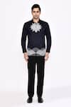 Aryavir Malhotra_Navy Cotton Embroidery Black Printed Blend Shirt _at_Aza_Fashions