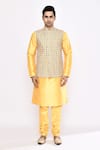 Arihant Rai Sinha_Yellow Silk Blend Churidar _at_Aza_Fashions