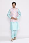 Shop_Arihant Rai Sinha_Blue Silk Turquoise Blend Churidar _Online_at_Aza_Fashions