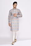 Arihant Rai Sinha_Gray Silk Grey Floral Printed Kurta _Online_at_Aza_Fashions