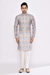 Buy_Arihant Rai Sinha_Gray Silk Grey Floral Printed Kurta _Online_at_Aza_Fashions
