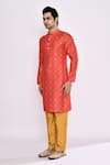 Buy_Arihant Rai Sinha_Red Silk Embroidery Kurta And Chikoo Brown Pant Set _Online_at_Aza_Fashions