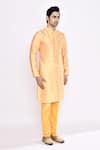 Arihant Rai Sinha_Yellow Silk Embroidery Blend Kurta _Online_at_Aza_Fashions