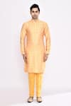 Buy_Arihant Rai Sinha_Yellow Silk Embroidery Blend Kurta _Online_at_Aza_Fashions