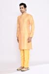 Shop_Arihant Rai Sinha_Yellow Silk Embroidery Blend Kurta _Online_at_Aza_Fashions