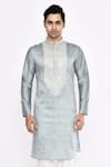 Buy_Arihant Rai Sinha_Gray Silk Embroidery Grey Blend Kurta _at_Aza_Fashions