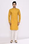 Arihant Rai Sinha_Yellow Cotton Embroidery Printed Kurta _Online_at_Aza_Fashions