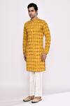 Buy_Arihant Rai Sinha_Yellow Cotton Embroidery Printed Kurta _Online_at_Aza_Fashions
