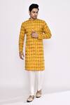 Shop_Arihant Rai Sinha_Yellow Cotton Embroidery Printed Kurta _Online_at_Aza_Fashions