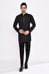 Shop_Arihant Rai Sinha_Black Cotton Embroidery Blend Kurta _Online_at_Aza_Fashions