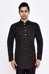 Buy_Arihant Rai Sinha_Black Cotton Embroidery Blend Kurta _at_Aza_Fashions