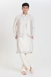 Buy_Abhinav Mishra_Ivory Chanderi Embroidery, Mirrors Resham Work Nehru Jacket Set _at_Aza_Fashions