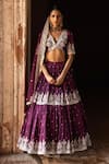 Buy_Preevin_Purple Chanderi Silk, Tulle Sequins, Wine Forest Lehenga Set With Dupatta _at_Aza_Fashions