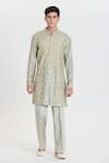 Buy_Abhinav Mishra_Green Chanderi Embroidery Pistachio Resham Mirror Work Kurta Set _at_Aza_Fashions