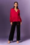 Emblaze_Pink Chiffon, Satin V-neck Hot Shirt _at_Aza_Fashions