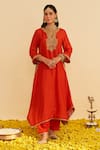 Buy_Sheetal Batra_Orange Embroidery Round Neck Amaya Kaftan Set _at_Aza_Fashions