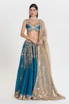 Buy_Abhinav Mishra_Blue Organza, Chanderi Mirrors, Neelam Celestial Embroidered Lehenga Set _at_Aza_Fashions