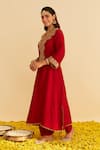 Shop_Sheetal Batra_Red Silk Organza Embroidery Split V-neck Hiba Kaftan Set 
