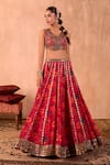 Shop_Mehak Murpana X AZA_Pink Crepe, Organza Sequins, Embroidery, Zari Round Floral Print Lehenga Set _Online_at_Aza_Fashions
