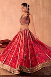 Buy_Mehak Murpana X AZA_Pink Crepe, Organza Sequins, Embroidery, Zari Round Floral Print Lehenga Set _Online