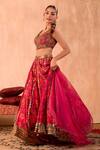 Shop_Mehak Murpana X AZA_Pink Crepe, Organza Sequins, Embroidery, Zari Round Floral Print Lehenga Set _Online