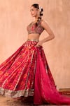Mehak Murpana X AZA_Pink Crepe, Organza Sequins, Embroidery, Zari Round Floral Print Lehenga Set 