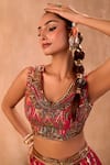 Mehak Murpana X AZA_Pink Crepe, Organza Sequins, Embroidery, Zari Round Floral Print Lehenga Set 