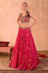 Mehak Murpana X AZA_Pink Crepe, Organza Beads, Sequins, Embroidery V-neck Floral Print Lehenga Set _Online_at_Aza_Fashions