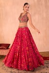 Mehak Murpana X AZA_Pink Crepe, Organza Beads, Sequins, Embroidery V-neck Floral Print Lehenga Set _at_Aza_Fashions