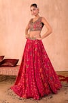 Buy_Mehak Murpana X AZA_Pink Crepe, Organza Beads, Sequins, Embroidery V-neck Floral Print Lehenga Set 