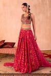 Shop_Mehak Murpana X AZA_Pink Crepe, Organza Beads, Sequins, Embroidery V-neck Floral Print Lehenga Set 