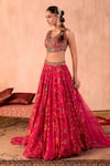 Mehak Murpana X AZA_Pink Crepe, Organza Beads, Sequins, Embroidery V-neck Floral Print Lehenga Set _Online