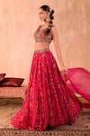 Mehak Murpana X AZA_Pink Crepe, Organza Beads, Sequins, Embroidery V-neck Floral Print Lehenga Set 