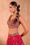 Mehak Murpana X AZA_Pink Crepe, Organza Beads, Sequins, Embroidery V-neck Floral Print Lehenga Set 