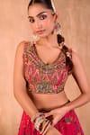 Mehak Murpana X AZA_Pink Crepe, Organza Beads, Sequins, Embroidery V-neck Floral Print Lehenga Set 