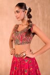 Mehak Murpana X AZA_Pink Crepe, Organza Beads, Sequins, Embroidery V-neck Floral Print Lehenga Set 