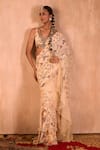 Mehak Murpana X AZA_Ivory Crepe, Organza Embroidery Printed Pre-draped Ruffle Saree With Blouse _Online_at_Aza_Fashions