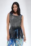 Buy_Krati Jain_Blue Denim Round Neck Sleeveless Crop Top _at_Aza_Fashions