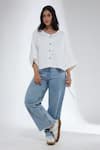 Buy_Krati Jain_White Cotton Round Neck Anti Fit Short Shirt _Online_at_Aza_Fashions