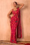 Shop_Mehak Murpana X AZA_Pink Crepe Embroidery Round Neck Floral Print Pre-draped Saree With Blouse _Online_at_Aza_Fashions
