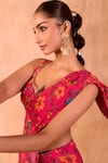 Mehak Murpana X AZA_Pink Crepe Embroidery Round Neck Floral Print Pre-draped Saree With Blouse _Online