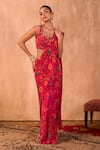 Buy_Mehak Murpana X AZA_Pink Crepe Embroidery Round Neck Floral Print Pre-draped Saree With Blouse _Online