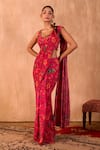 Shop_Mehak Murpana X AZA_Pink Crepe Embroidery Round Neck Floral Print Pre-draped Saree With Blouse _Online