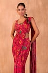 Mehak Murpana X AZA_Pink Crepe Embroidery Round Neck Floral Print Pre-draped Saree With Blouse 