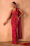 Mehak Murpana X AZA_Pink Crepe Embroidery Round Neck Floral Print Pre-draped Saree With Blouse 