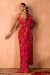 Mehak Murpana X AZA_Pink Crepe Embroidery Round Neck Floral Print Pre-draped Saree With Blouse 