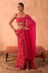 Shop_Mehak Murpana X AZA_Pink Crepe, Georgette Embroidery, Sequins Floral Print Draped Skirt Set _at_Aza_Fashions