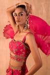 Mehak Murpana X AZA_Pink Crepe, Georgette Embroidery, Sequins Floral Print Draped Skirt Set _at_Aza_Fashions